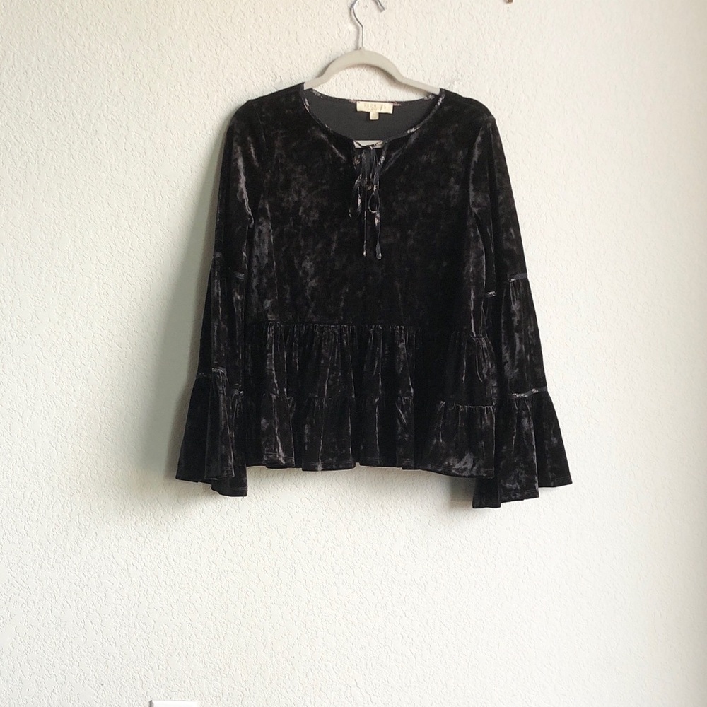 Farmers Market Crushed Black Velvet Tiered Long Sleeve Top Witchcore Whimsical